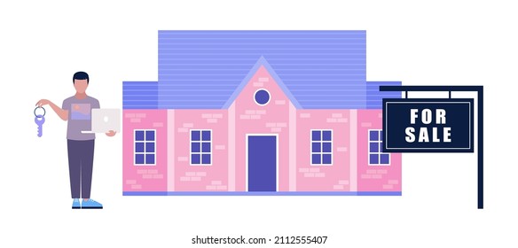 Realtor with house keys. Vector illustration in a flat style