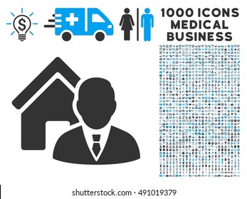 Realtor icon with 1000 medical business gray and blue vector pictograms. Design style is flat bicolor symbols, white background.