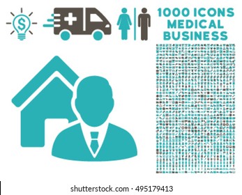 Realtor icon with 1000 medical commercial grey and cyan vector pictographs. Design style is flat bicolor symbols, white background.
