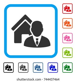 Realtor icon. Flat gray iconic symbol in a blue rounded square. Black, gray, green, blue, red, orange color additional versions of Realtor vector. Designed for web and application user interface.