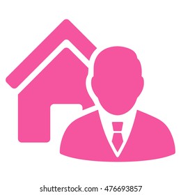 Realtor icon. Vector style is flat iconic symbol, pink color, white background.