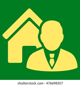 Realtor icon. Vector style is flat iconic symbol, yellow color, green background.