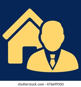 Realtor icon. Vector style is flat iconic symbol, yellow color, blue background.