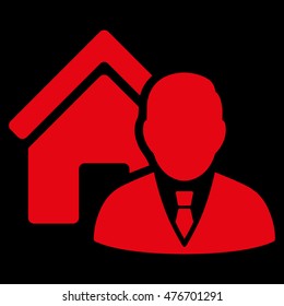 Realtor icon. Vector style is flat iconic symbol, red color, black background.