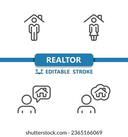 Realtor Icons. Real Estate Agent, Home Owner, House Icon. Professional, 32x32 pixel perfect vector icon. Editable Stroke