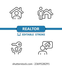 Realtor Icons. Real Estate Agent, Home Owner, House Icon. Professional, 32x32 pixel perfect vector icon. Editable Stroke