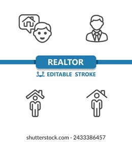 Realtor Icons. Real Estate Agent, House, Home Owner Icon. Professional, 32x32 pixel perfect vector icon. Editable Stroke