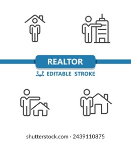 Realtor Icons. Real Estate Agent, House, Home Owner Icon. Professional, 32x32 pixel perfect vector icon. Editable Stroke