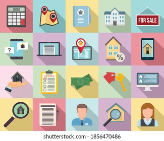Realtor icons set. Flat set of realtor vector icons for web design