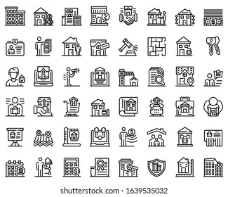 Realtor icons set. Outline set of realtor vector icons for web design isolated on white background