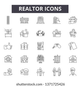 Realtor line icons, signs set, vector. Realtor outline concept, illustration: realtor,home,house,building,apartment,agent,rent,property