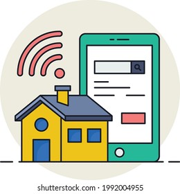 Realtor mobile App Concept, Smart home Ad Vector Icon Design, urban and suburban house Symbol, Real Estate and Property Sign, Apartment and Mortgage Stock illustration