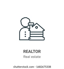 Icono vectorial de contorno del reactor. Icono de realtor negro en línea delgada, ilustración de elemento simple vector plano del concepto inmobiliario editable trazo aislado en fondo blanco