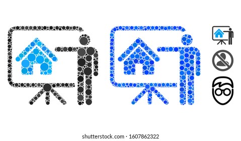 Realtor presentation board composition of small circles in different sizes and shades, based on realtor presentation board icon. Vector small circles are combined into blue composition.