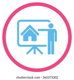 Realtor Presentation vector icon. Style is bicolor flat circled symbol, pink and blue colors, rounded angles, white background.