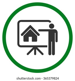 Realtor Presentation vector icon. Style is bicolor flat circled symbol, green and gray colors, rounded angles, white background.