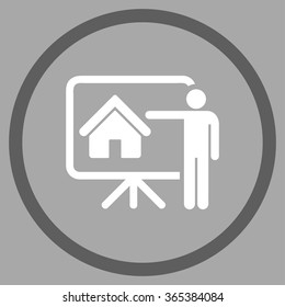 Realtor Presentation vector icon. Style is bicolor flat circled symbol, dark gray and white colors, rounded angles, silver background.