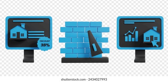 Realtor and property 3d icon render clipart, for real estate business.