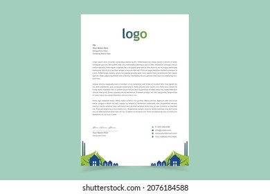 Realtor Real Estate Letterhead Design. Creative And Clean Business Style Print-ready Letterhead Template For Your Real Estate Building And Construction Company. Vector Illustration