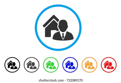 Realtor rounded icon. Style is a flat realtor gray symbol inside light blue circle with black, gray, green, blue, red, orange versions. Vector designed for web and software interfaces.