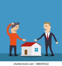 Realtor is selling the house. Flat vector illustraion business concept.