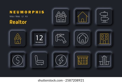 Realtor set icon. House, apartment, property, infrastructure, real estate, investment, sale, mortgage, home inspection, building, residential area