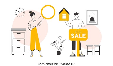 Realtor team. Modern linear style. Vector.