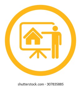 Realtor vector icon. This rounded flat symbol is drawn with yellow color on a white background.