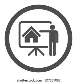 Realtor vector icon. This rounded flat symbol is drawn with gray color on a white background.