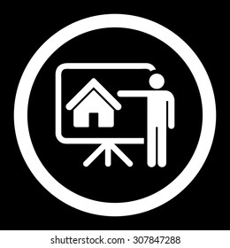 Realtor vector icon. This rounded flat symbol is drawn with white color on a black background.