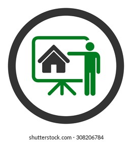 Realtor vector icon. This rounded flat symbol is drawn with green and gray colors on a white background.