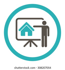 Realtor vector icon. This rounded flat symbol is drawn with grey and cyan colors on a white background.