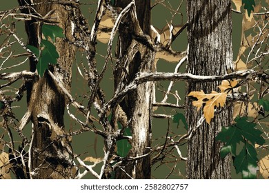 Realtree-inspired woodland camouflage seamless pattern for hunting gear