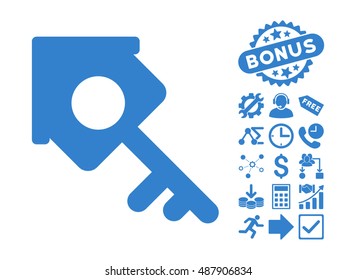 Realty Access pictograph with bonus pictogram. Vector illustration style is flat iconic symbols, cobalt color, white background.