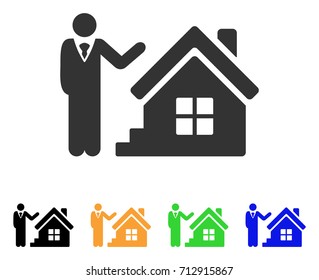 Realty Agent icon. Vector illustration style is a flat iconic realty agent symbol with black, grey, green, blue, yellow color variants. Designed for web and software interfaces.