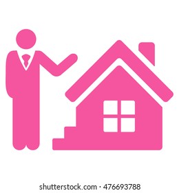 Realty Agent icon. Vector style is flat iconic symbol, pink color, white background.
