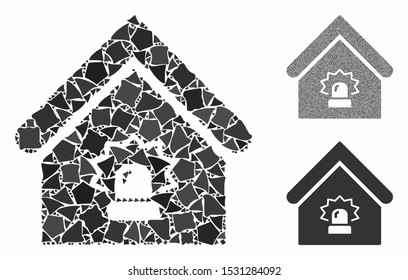 Realty alarm composition of humpy elements in various sizes and color tinges, based on realty alarm icon. Vector humpy pieces are united into composition.