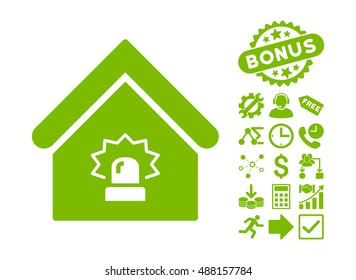 Realty Alarm pictograph with bonus clip art. Vector illustration style is flat iconic symbols, eco green color, white background.