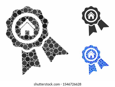 Realty award composition of round dots in various sizes and color hues, based on realty award icon. Vector dots are organized into blue composition.