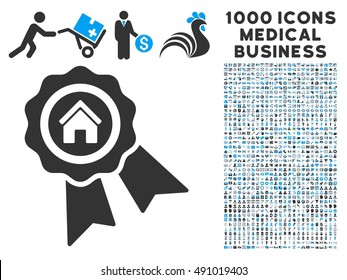 Realty Award icon with 1000 medical business gray and blue vector pictograms. Set style is flat bicolor symbols, white background.