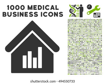 Realty Bar Chart icon with 1000 medical commercial eco green and gray vector design elements. Set style is flat bicolor symbols, white background.