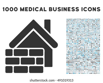 Realty Brick Wall icon with 1000 medical commerce gray and blue vector pictograms. Collection style is flat bicolor symbols, white background.