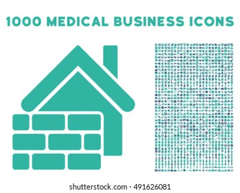 Realty Brick Wall icon with 1000 medical commercial cobalt and cyan vector pictographs. Design style is flat bicolor symbols, white background.