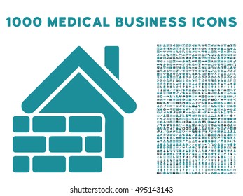 Realty Brick Wall icon with 1000 medical commerce soft blue vector pictographs. Collection style is flat bicolor symbols, white background.