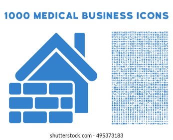 Realty Brick Wall icon with 1000 medical commercial cobalt vector pictograms. Design style is flat symbols, white background.