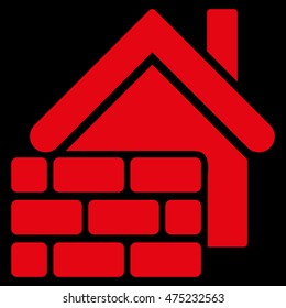 Realty Brick Wall icon. Vector style is flat iconic symbol, red color, black background.