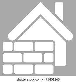 Realty Brick Wall icon. Vector style is flat iconic symbol, white color, silver background.