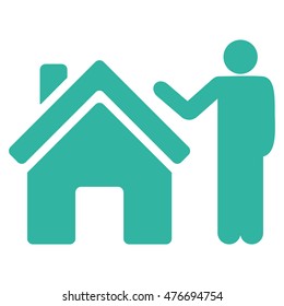 Realty Buyer icon. Vector style is flat iconic symbol, cyan color, white background.
