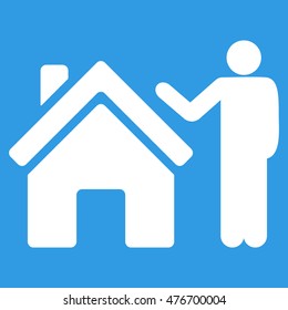 Realty Buyer icon. Vector style is flat iconic symbol, white color, blue background.