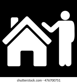 Realty Buyer icon. Vector style is flat iconic symbol, white color, black background.